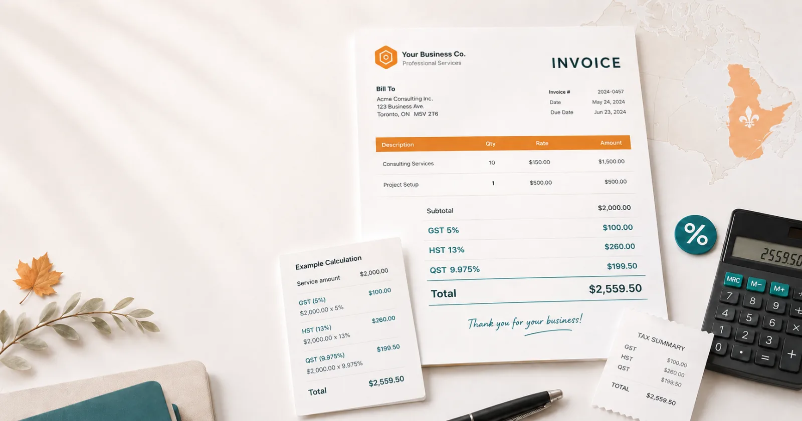 How to Calculate and Charge GST, HST, and QST on Your Invoices