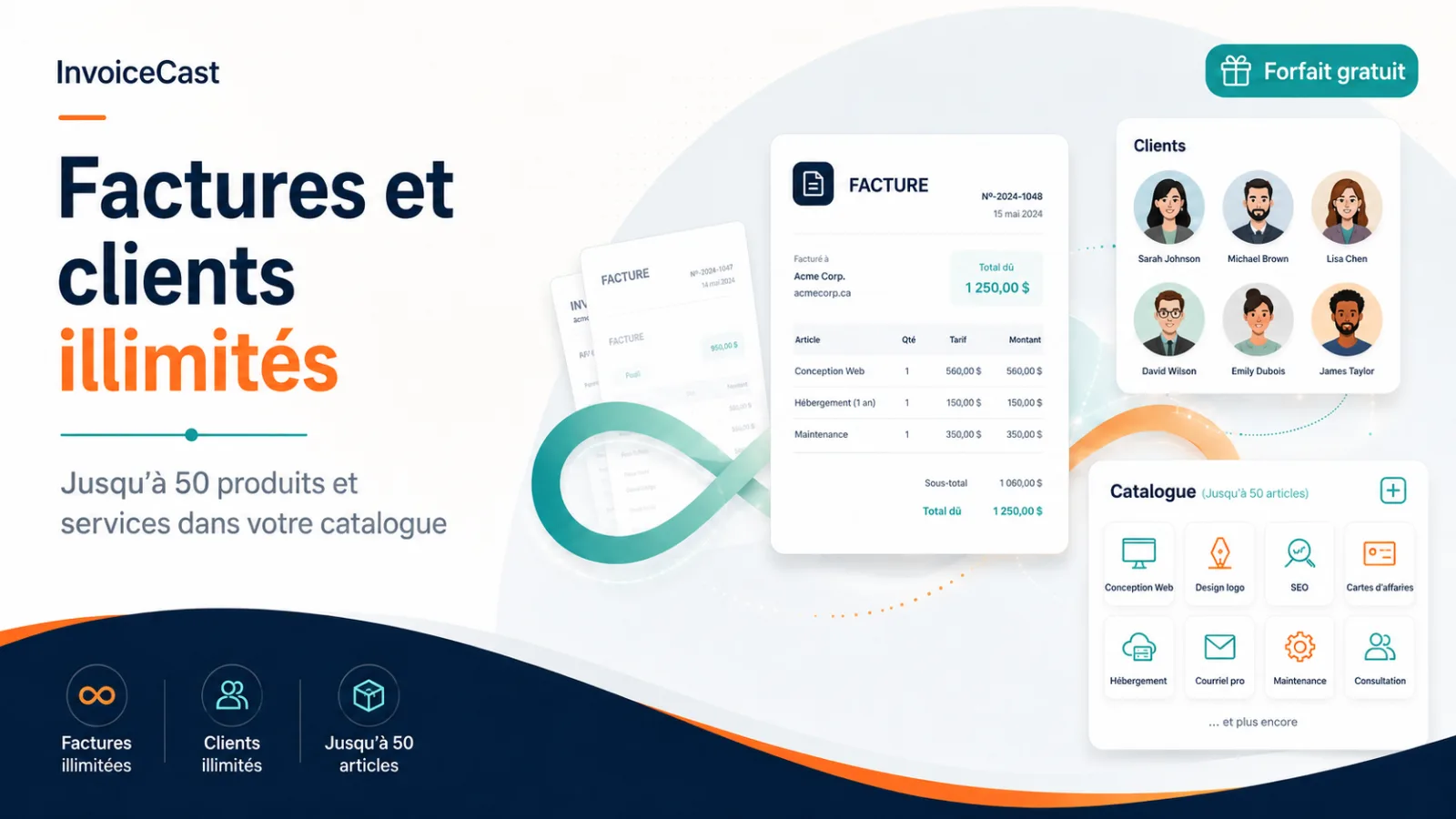 Factures et clients illimités avec le forfait gratuit d’InvoiceCast