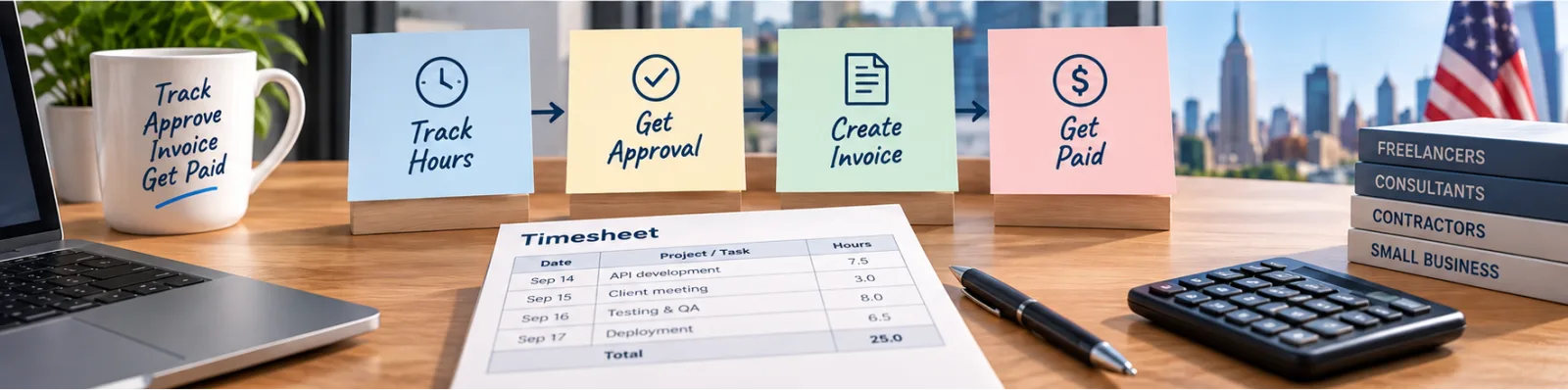 Contractor Timesheets: How to Track Hours, Get Them Approved, and Invoice Without Retyping